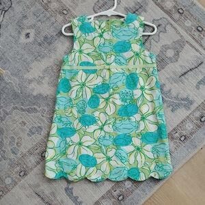 Lilly Pulitzer Girls Blue Green Flower and Crab Shift Dress Sz4T